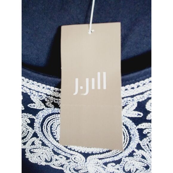 J. JILL L Navy White Embroidered Trim BOHO Tunic Round Neck NWT RV $79 - Picture 7 of 9